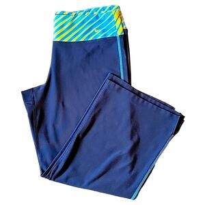Nike Fit Dry Cropped Capri Athletic Stretch Leggings Black Teal Yellow Women Med